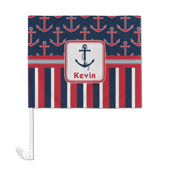 Nautical Anchors & Stripes Car Flag - Large - FRONT
