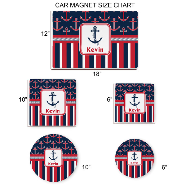 Nautical Anchors & Stripes Car Magnets - SIZE CHART