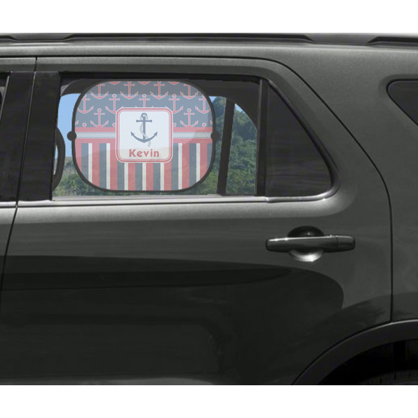 Nautical Anchors & Stripes Car Sun Shade Black - In Car Window