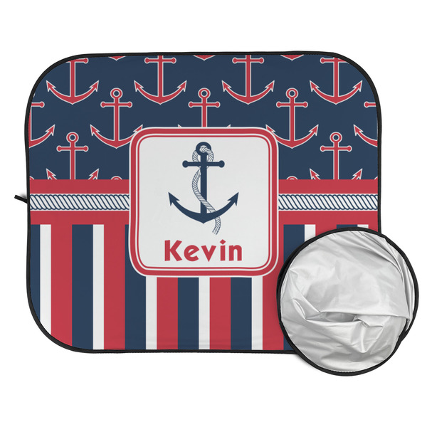 Nautical Anchors & Stripes Car Sun Shades - FOLDED & UNFOLDED