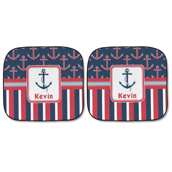Nautical Anchors & Stripes Car Sun Shades - FRONT