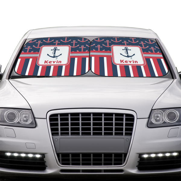 Nautical Anchors & Stripes Car Sun Shades - IN CONTEXT