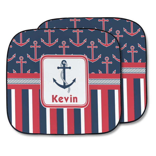 Custom Nautical Anchors & Stripes Car Sun Shade - Two Piece (Personalized)