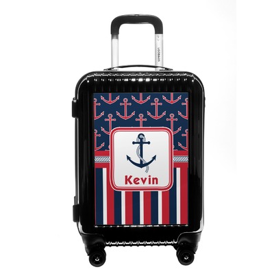 Nautical Anchors & Stripes Carry On Hard Shell Suitcase (Personalized)