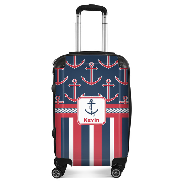 Custom Nautical Anchors & Stripes Suitcase - 20" Carry On (Personalized)