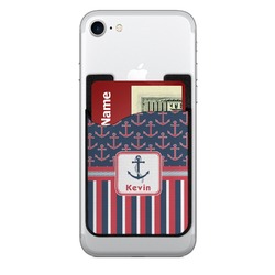 Nautical Anchors & Stripes 2-in-1 Cell Phone Credit Card Holder & Screen Cleaner (Personalized)