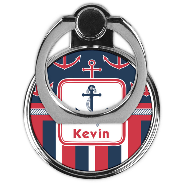 Nautical Anchors & Stripes Cell Phone Ring Stand & Holder - Front (Collapsed)