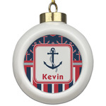 Nautical Anchors & Stripes Ceramic Ball Ornament (Personalized)