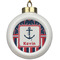 Nautical Anchors & Stripes Ceramic Ball Ornament (Personalized)