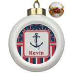 Nautical Anchors & Stripes Ceramic Ball Ornaments - Poinsettia Garland (Personalized)