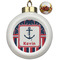 Nautical Anchors & Stripes Ceramic Christmas Ornament - Poinsettias (Front View)