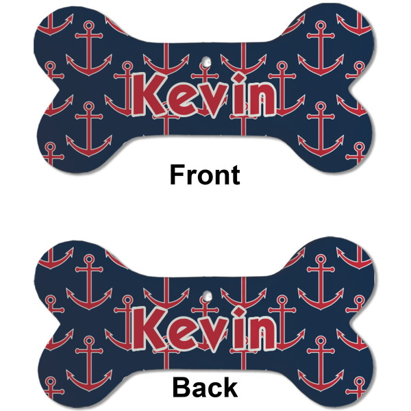 Nautical Anchors & Stripes Ceramic Flat Ornament - Bone Front & Back (APPROVAL)