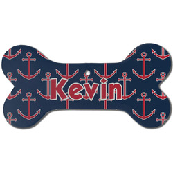 Nautical Anchors & Stripes Ceramic Dog Ornament - Front w/ Name or Text