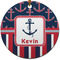 Nautical Anchors & Stripes Round Ceramic Ornament w/ Name or Text