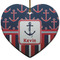 Nautical Anchors & Stripes Ceramic Flat Ornament - Heart (Front)
