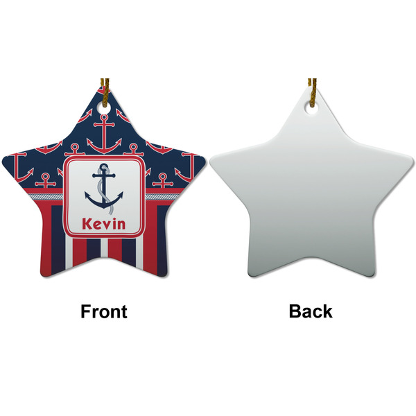 Nautical Anchors & Stripes Ceramic Flat Ornament - Star Front & Back (APPROVAL)