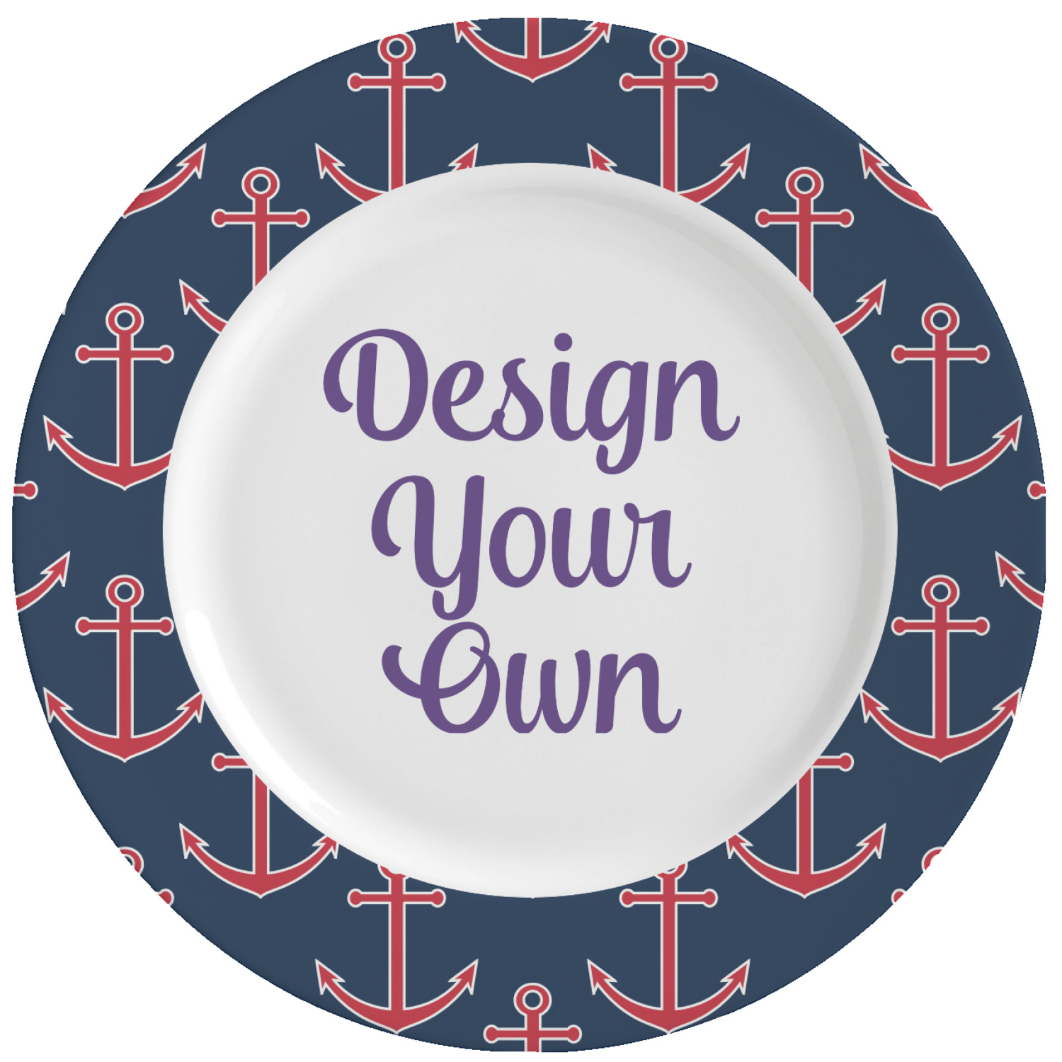 Nautical Anchors & Stripes Ceramic Dinner Plates (Set of 4