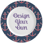 Nautical Anchors & Stripes Ceramic Dinner Plates (Set of 4) (Personalized)