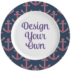 Nautical Anchors & Stripes Ceramic Dinner Plates (Set of 4) (Personalized)