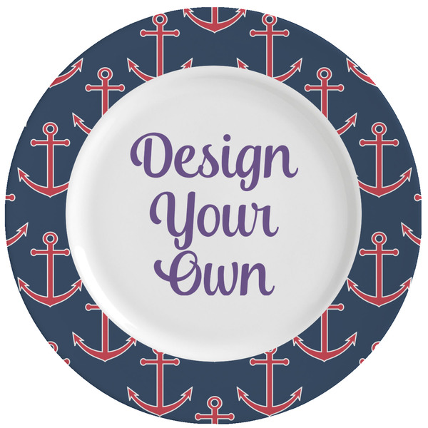 Custom Nautical Anchors & Stripes Ceramic Dinner Plates (Set of 4) (Personalized)