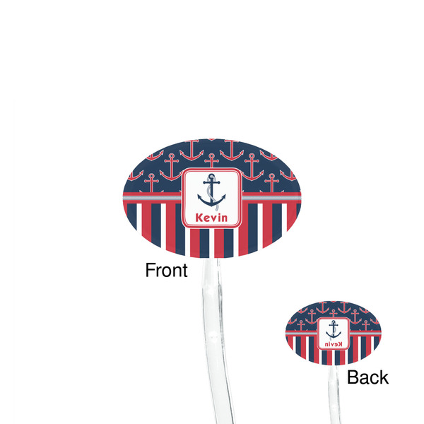 Nautical Anchors & Stripes Clear Plastic 7" Stir Stick - Oval - Front & Back
