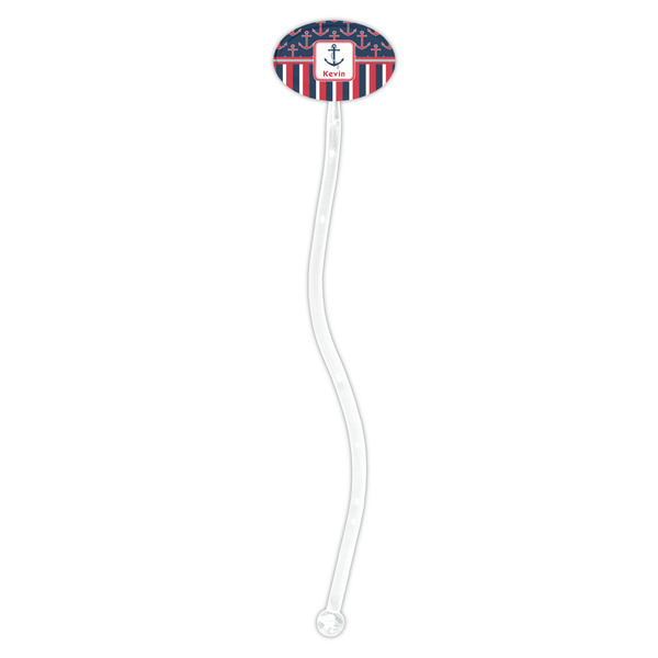 Nautical Anchors & Stripes Clear Plastic 7" Stir Stick - Oval - Single Stick