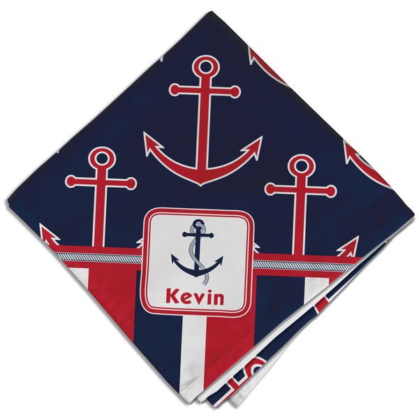 Nautical Anchors & Stripes Cloth Napkins - Personalized Dinner (Folded Four Corners)