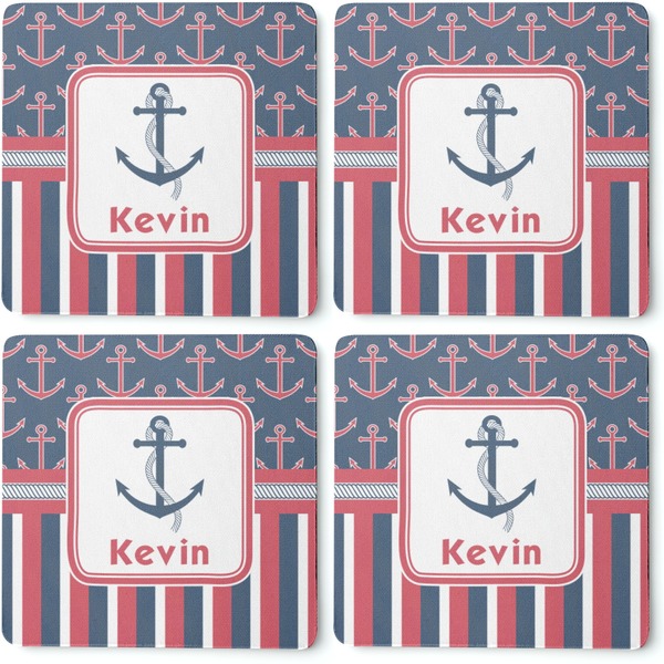 Nautical Anchors & Stripes Coaster Rubber Back - Apvl