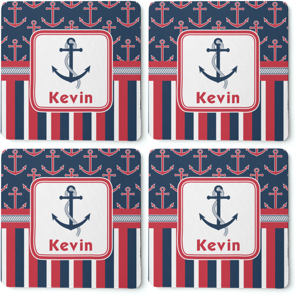 Nautical Anchors & Stripes Coaster Rubber Back - Apvl