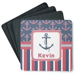 Nautical Anchors & Stripes Square Rubber Backed Coasters - Set of 4 (Personalized)