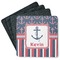 Nautical Anchors & Stripes Square Rubber Backed Coasters - Set of 4 (Personalized)