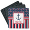 Nautical Anchors & Stripes Square Rubber Backed Coasters - Set of 4 (Personalized)
