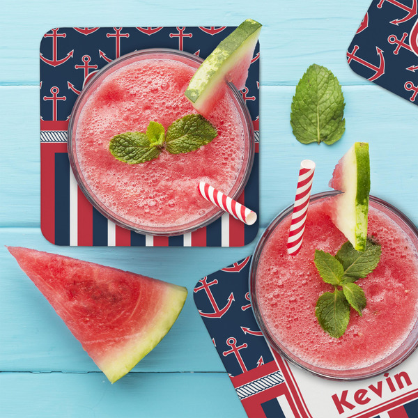 Nautical Anchors & Stripes Coaster Set - LIFESTYLE