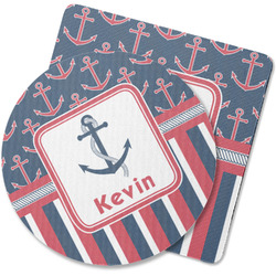Nautical Anchors & Stripes Rubber Backed Coaster (Personalized)