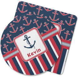 Nautical Anchors & Stripes Rubber Backed Coaster (Personalized)