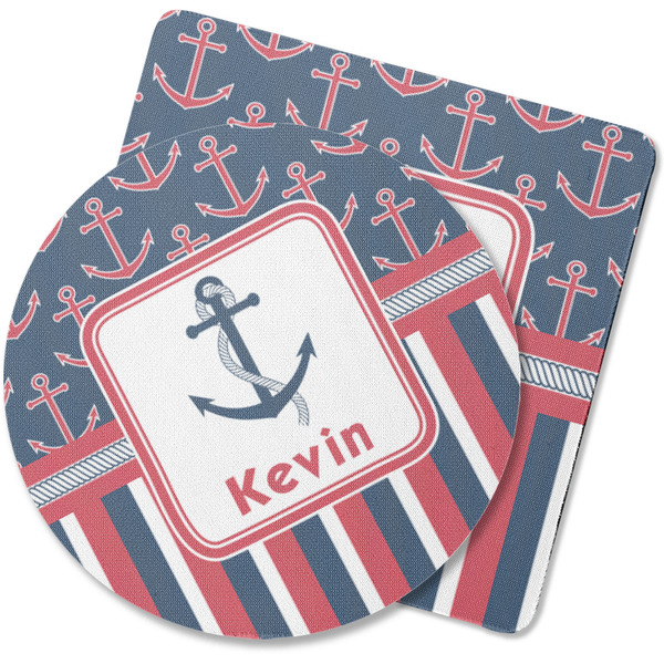 Custom Nautical Anchors & Stripes Rubber Backed Coaster (Personalized)