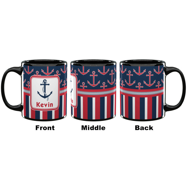 Nautical Anchors & Stripes Coffee Mug - 11 oz - Black APPROVAL