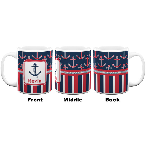 Nautical Anchors & Stripes Coffee Mug - 11 oz - White APPROVAL
