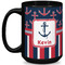 Nautical Anchors & Stripes Coffee Mug - 15 oz - Black Full