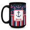 Nautical Anchors & Stripes Coffee Mug - 15 oz - Black
