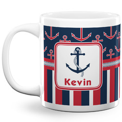 Nautical Anchors & Stripes 20 Oz Coffee Mug - White (Personalized)