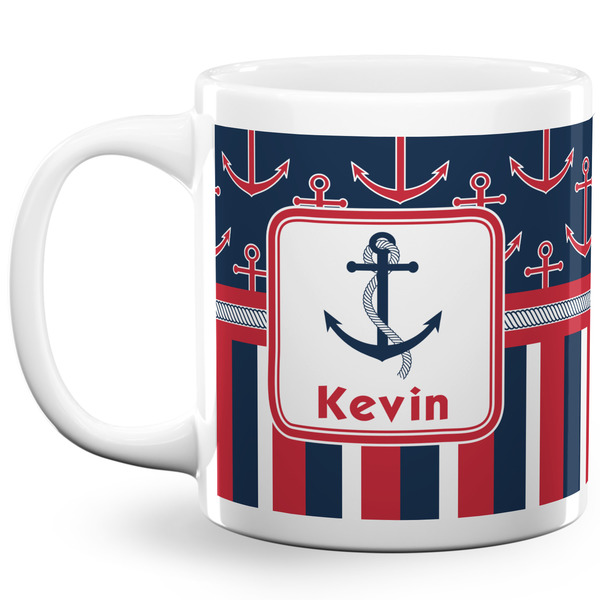 Custom Nautical Anchors & Stripes 20 Oz Coffee Mug - White (Personalized)