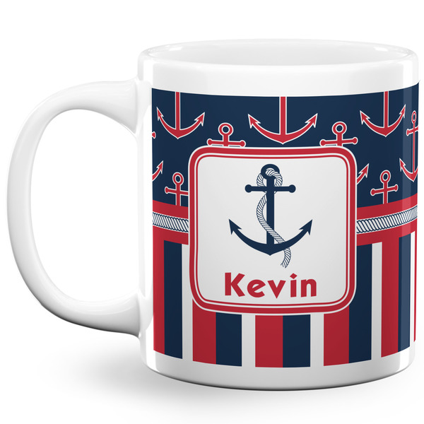 Nautical Anchors & Stripes Coffee Mug - 20 oz - White