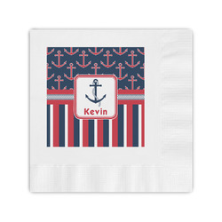 Nautical Anchors & Stripes Coined Cocktail Napkins (Personalized)