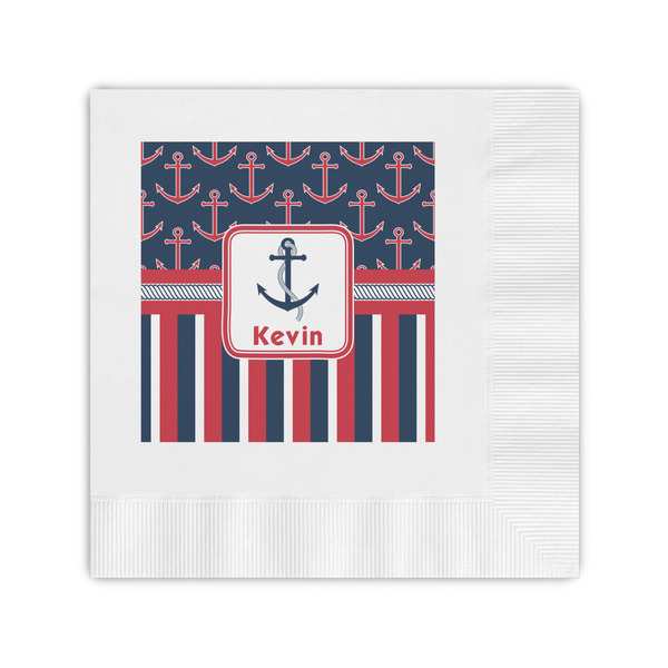 Custom Nautical Anchors & Stripes Coined Cocktail Napkins (Personalized)