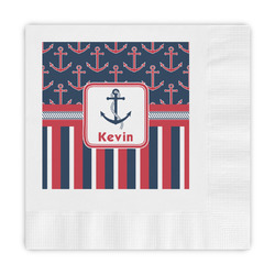 Nautical Anchors & Stripes Embossed Decorative Napkins (Personalized)