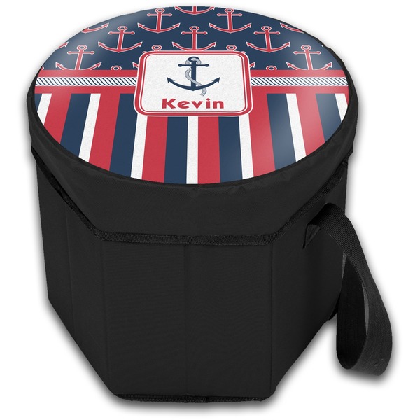 Nautical Anchors & Stripes Collapsible Personalized Cooler & Seat (Closed)