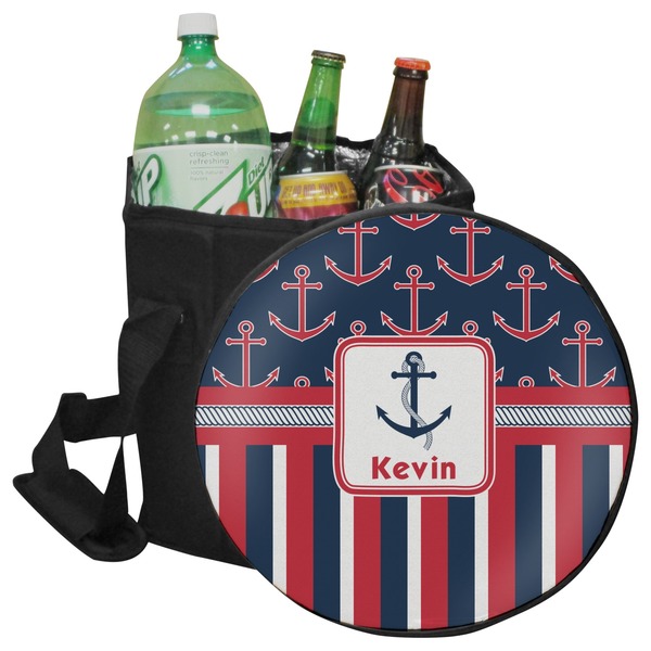 Custom Nautical Anchors & Stripes Collapsible Cooler & Seat (Personalized)
