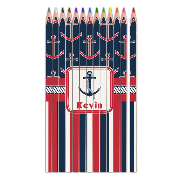 Custom Nautical Anchors & Stripes Colored Pencils (Personalized)