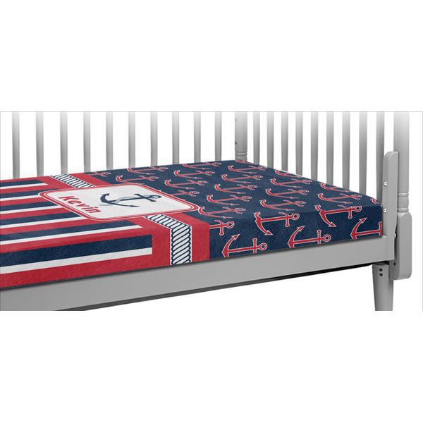 Custom Nautical Anchors & Stripes Crib Fitted Sheet w/ Name or Text